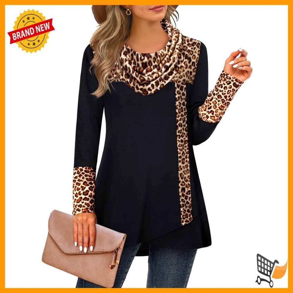 Long Sleeve Cowl Neck Tunic Top Casual Pullover Sweatshirt Loose Fit